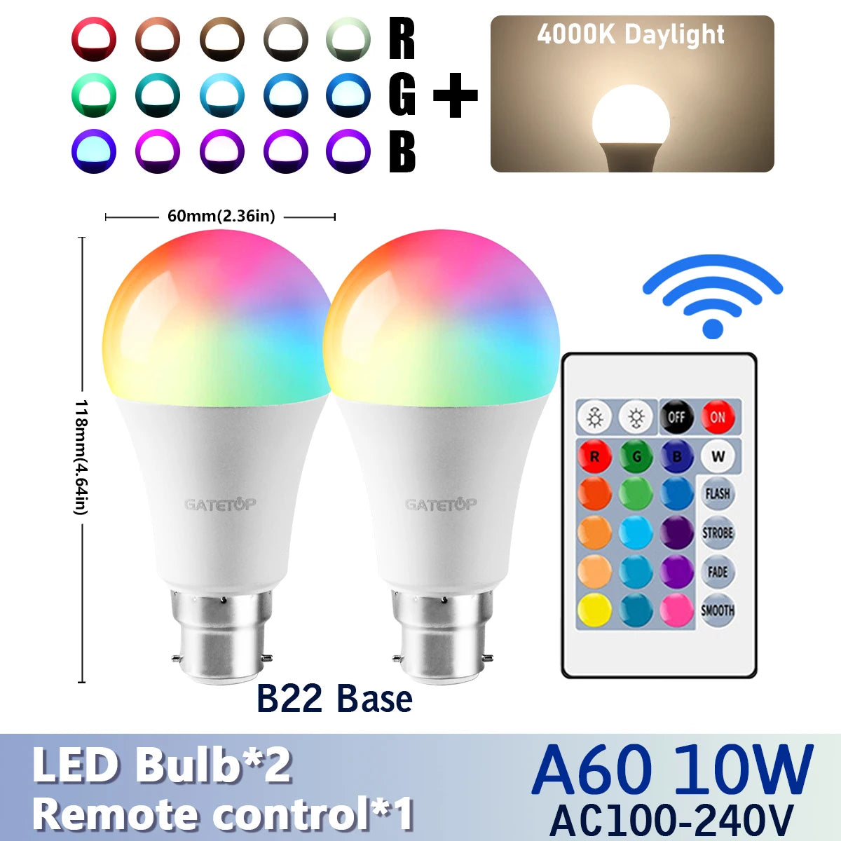 LED RGB A60 Bulb Multicolor light E27/B22