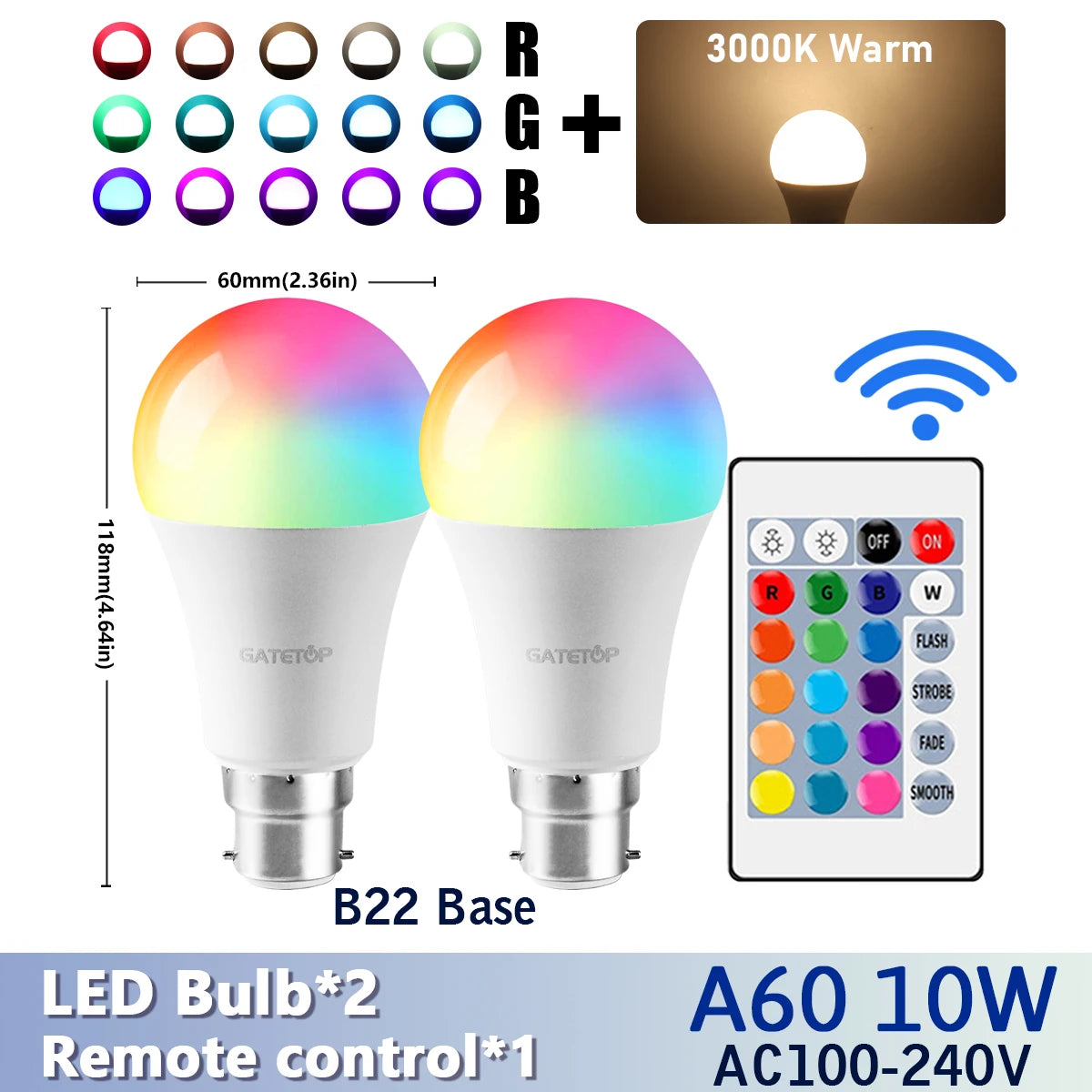 LED RGB A60 Bulb Multicolor light E27/B22