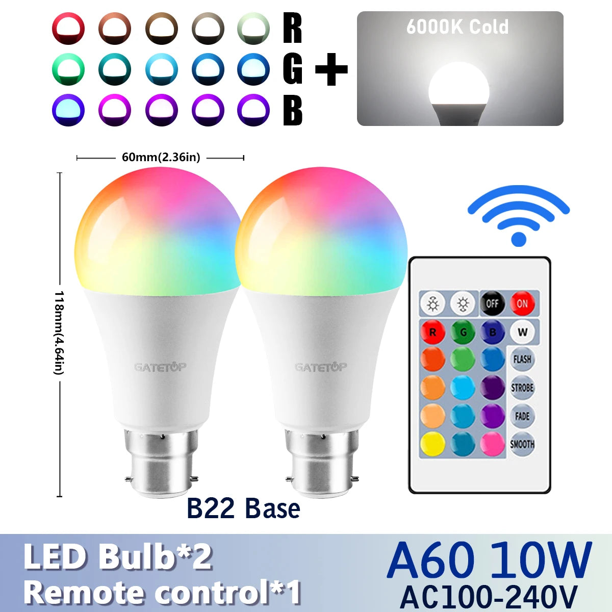 LED RGB A60 Bulb Multicolor light E27/B22