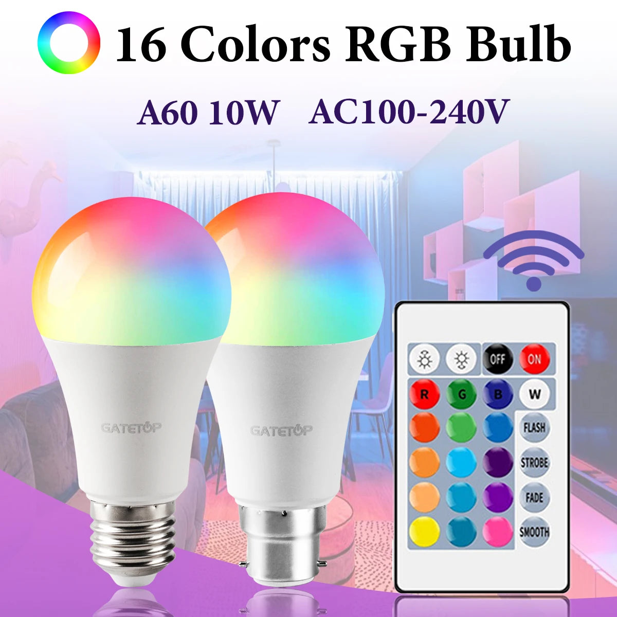 LED RGB A60 Bulb Multicolor light E27/B22