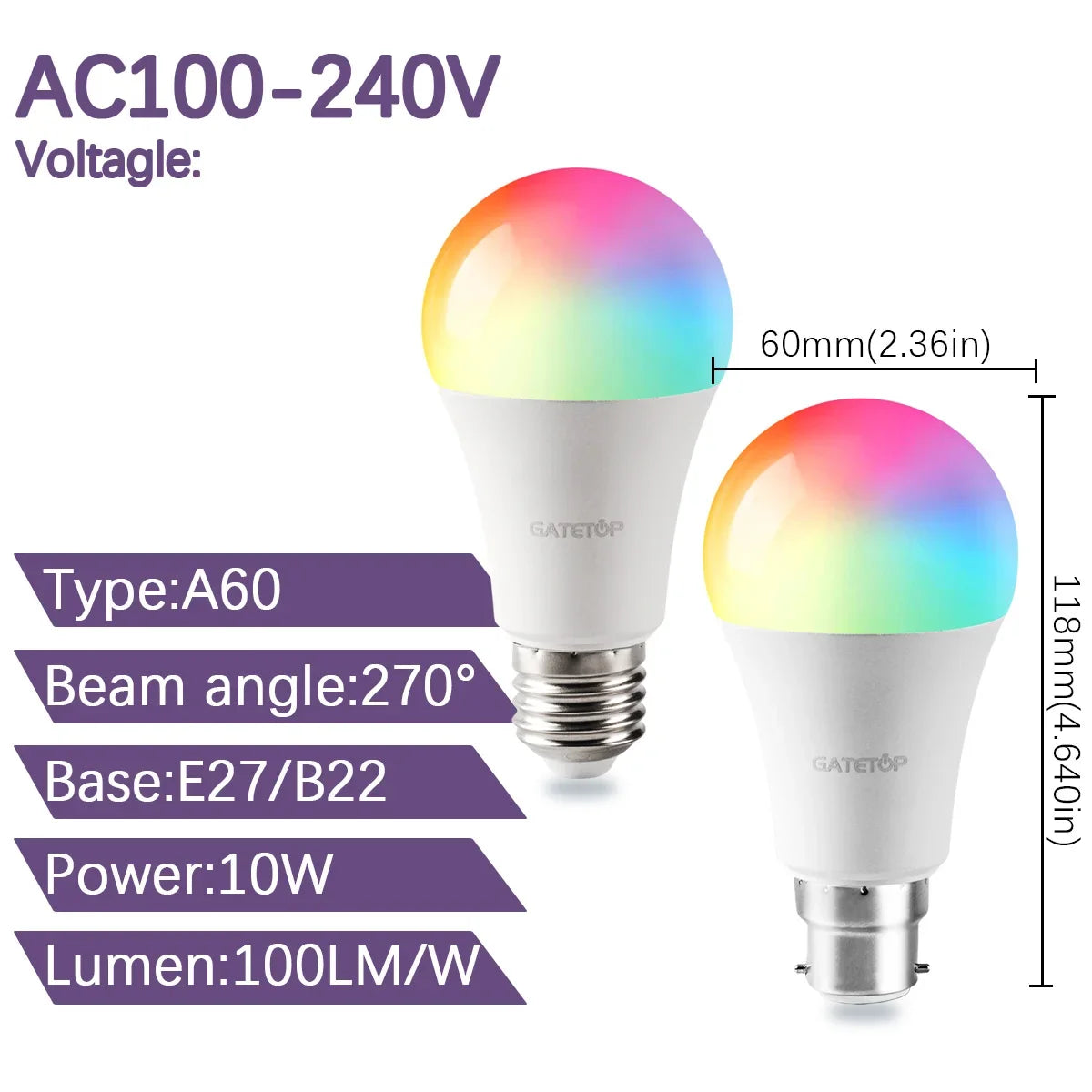LED RGB A60 Bulb Multicolor light E27/B22