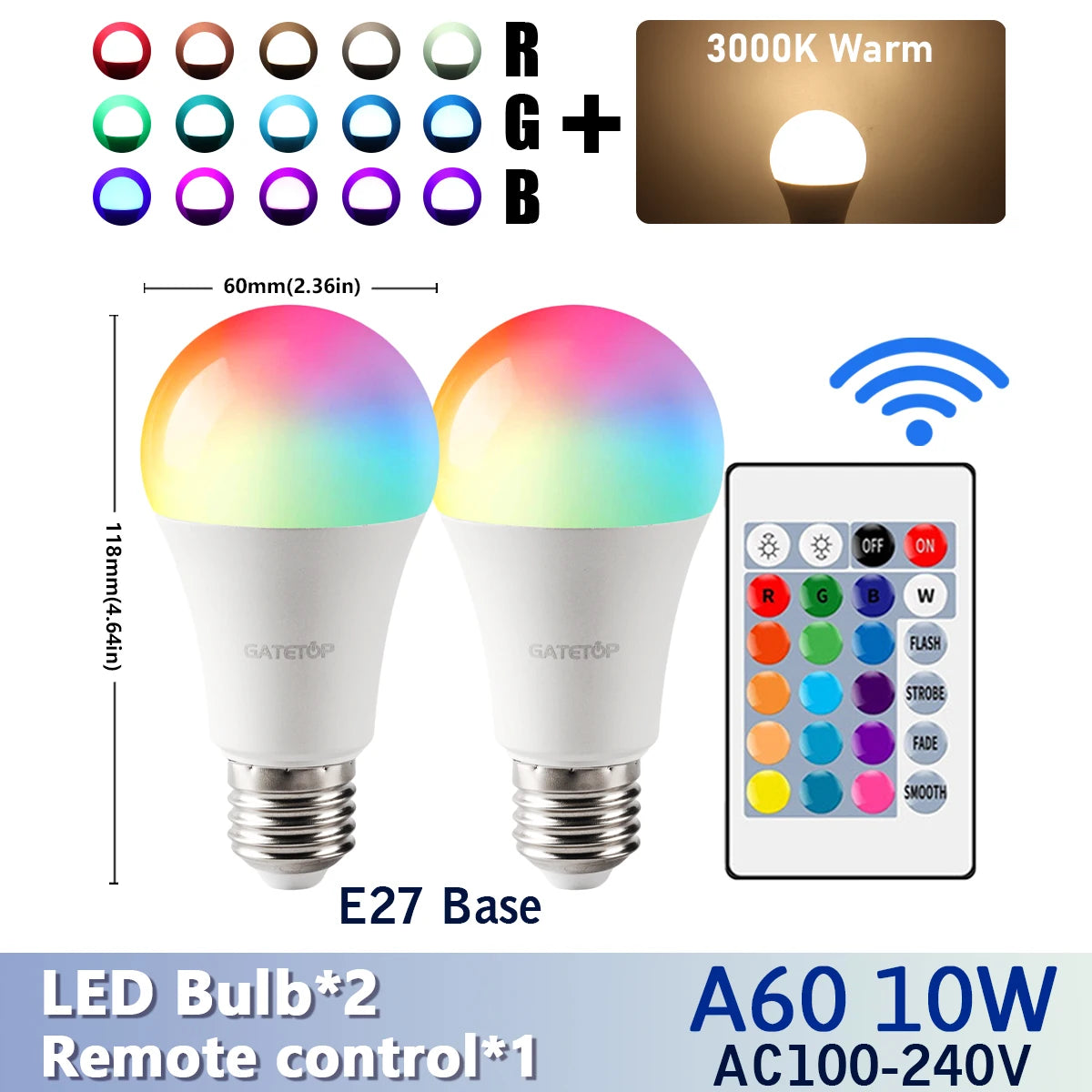 LED RGB A60 Bulb Multicolor light E27/B22