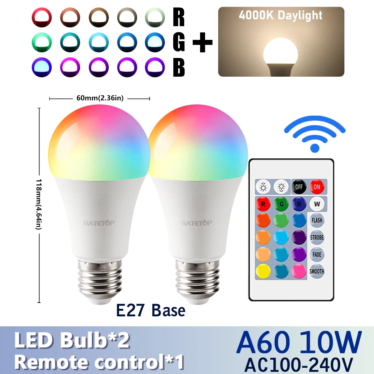 LED RGB A60 Bulb Multicolor light E27/B22